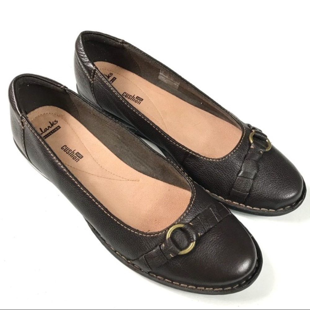 CLARKS - Collection Brown Leather Soft Cushion Flats